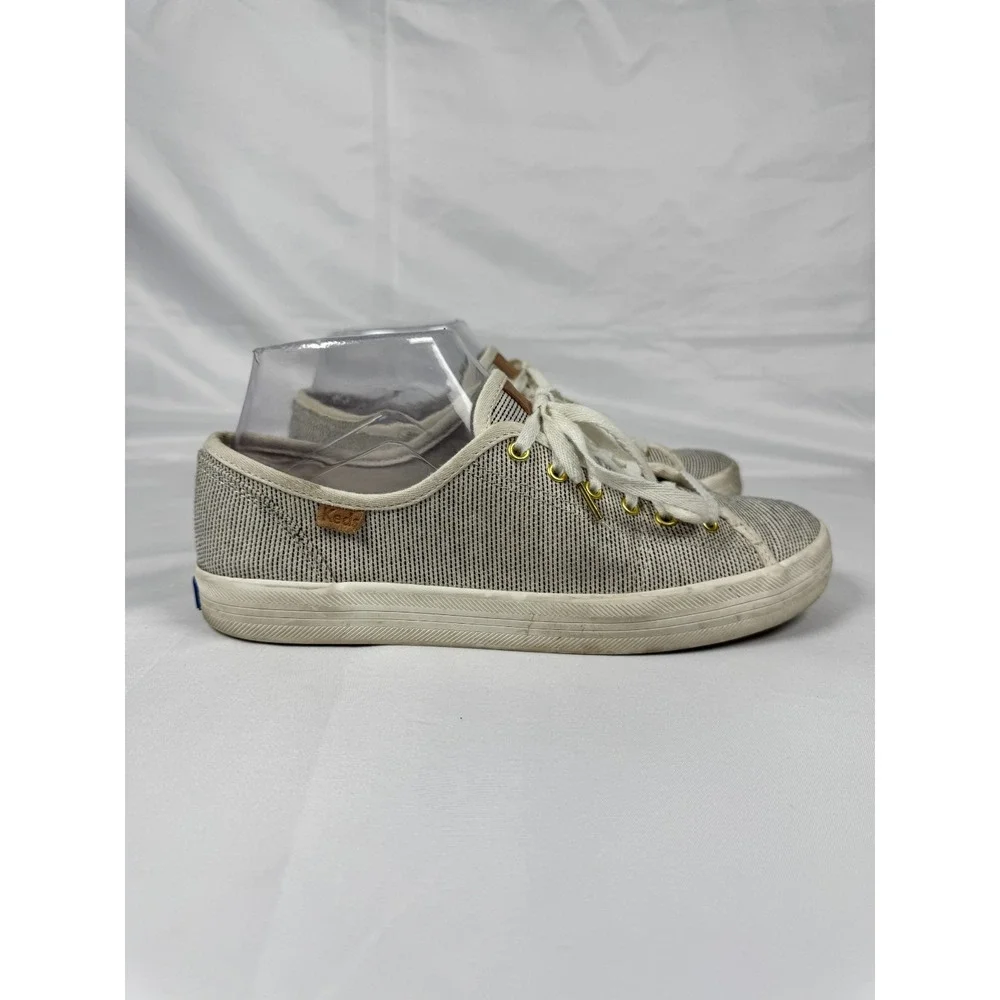 Keds Jump Kick WF59175 Womens US 6.5 Comfort Shoes Beige Black Striped Sneakers
